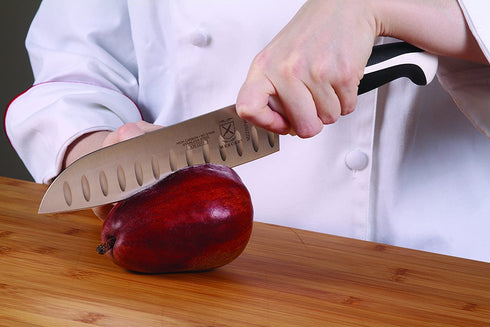 Mercer Culinary Millennia White Handle, 7-Inch Granton Edge, Santoku Knife