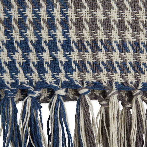 DII French Blue & Gray Houndstooth Plaid Throw, 50x60 with 2.5" Fringe