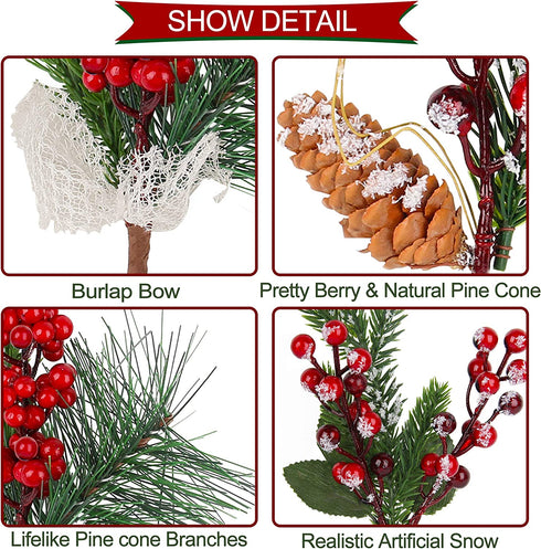 Christmas Picks Artificial Red Berry Picks Stems - Christmas Pine Cone Picks and Spray Branches with Holly Leaves for Christmas Wreath Tree Decoration Winter Holiday Season Wedding D¨¦cor