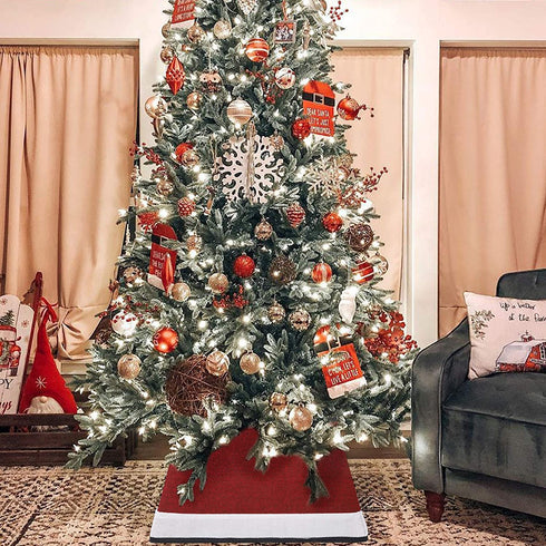 Blissun Fabric Christmas Tree Collar, Square Christmas Tree Ring, Willow Christmas Tree Skirt for Christmas Tree Decorations (Red & White)