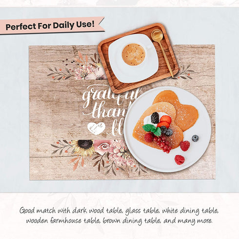 Blissful Living Set of 4 Placemats, Stain Resistant - Decorate Your Kitchen Table with Our Beautiful Rectangle pad placemat (Love of Family)