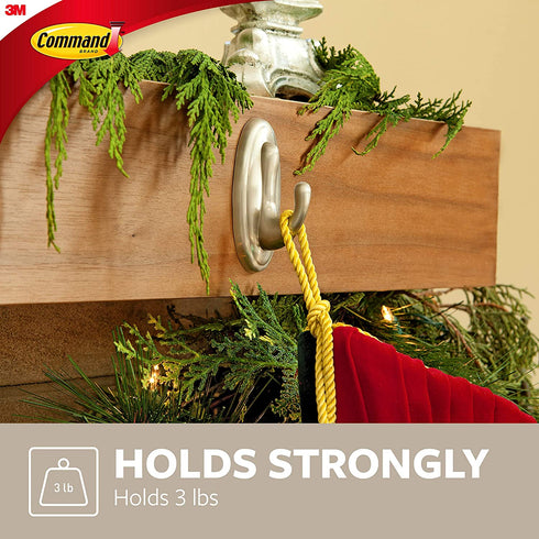 Command Medium Traditional Plastic Hook, Brushed Nickel, 1-Hook, 2-Strips, Decorate Damage-Free