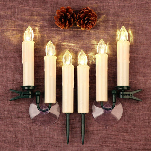 OWLBAY Set of 10 Ivory Flameless Window Candles, 4H Battery Operated LED Flickering Taper Candles with Remote and Timer, Warm White Candlelight, Ideal for Chandelier/Birthday/Christmas/Party Decor