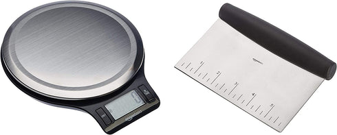 Amazon Basics Stainless Steel Digital Kitchen Scale with LCD Display, Batteries Included & Bowl Scraper/Chopper Stainless Steel