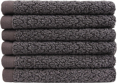 Everplush Diamond Jacquard Quick-Dry Washcloth Towel Set, 6 x (13 x 13 in), Charcoal 6 Count