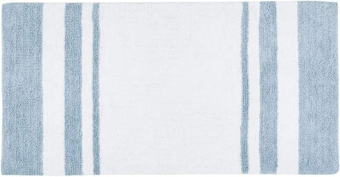 Madison Park Reversible Spa Rug 100%-Cotton Striped Ultra Soft Water Fast Bath Non-Slip Absorbent Quick Dry Mats for Tub, Shower Room, and Bathroom, 27"x45", Blue (MP72-6211)