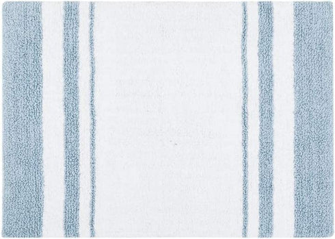 Madison Park Reversible Spa Rug 100%-Cotton Striped Ultra Soft Water Fast Bath Non-Slip Absorbent Quick Dry Mats for Tub, Shower Room, and Bathroom, 20"x30", Blue (MP72-6210)