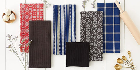 DII Assorted Woven Kitchen Set, Dishtowel, 18x28; Dishcloth, 13x13, Black, 5 Piece