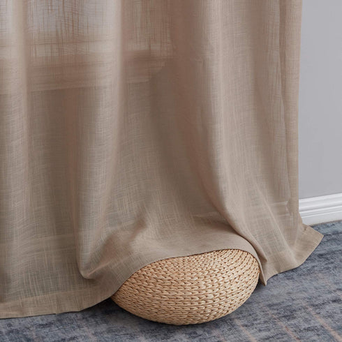 HLC.ME Abbey Faux Linen Textured Semi Sheer Privacy Light Filtering Transparent Window Grommet Floor Length Thick Curtains Drapery Panels for Bedroom & Living Room, 2 Panels (54 W x 84 L, Taupe)