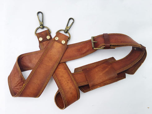 Vintage Couture Leather Adjustable Padded Replacement Shoulder Strap with Metal Swivel Hooks for Messenger, Laptop, Camera, Duffle Bags & More