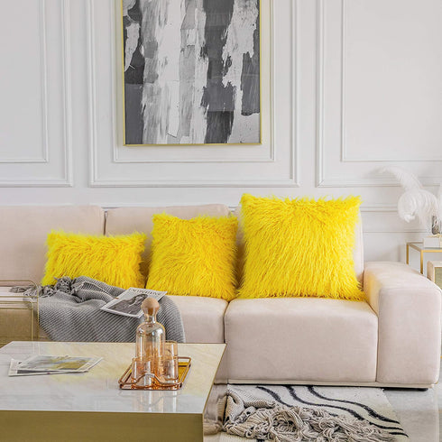 Home Brilliant Yellow Fur Pillow Covers Furry Fuzzy Accent Throw Pillow Covers Easter Decorations Decorative for Couch Sofa Bed, Set of 2 (18 x 18 Inch, Yellow)