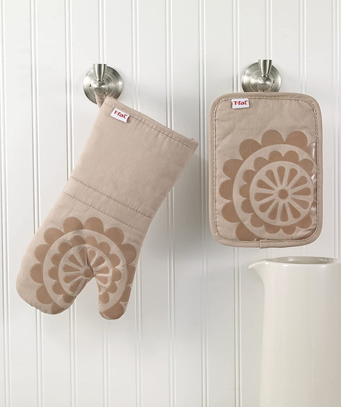 T-fal Textiles 50959 Medallion Design 100-Percent Cotton and Silicone Oven Thumb Mitt, Sand, Individual