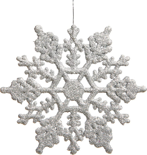 Vickerman Plastic Glitter Snowflake, 4-Inch, Silver, 24 Per Box