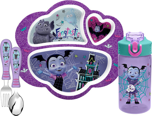 Zak Designs Vampirina 16 oz Plastic Water Bottle with Reusable Straw, PP Park, Vampirina & Wolfie