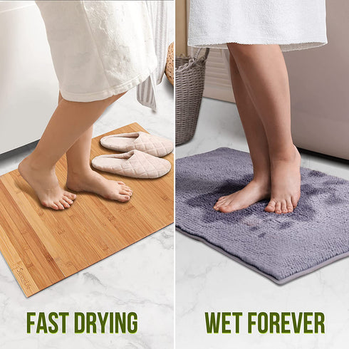 Bamboo Bath Mat Floor Rug - Waterproof and Weather Resistant Natural Wood Bathroom Shower Foot Carpet with Multi-Panel Strip Foldable Roll Up Non Slip Fabric for Indoor Use - SereneLife SLFBMT20