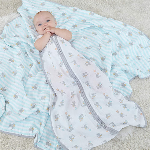 aden + anais Essentials Sleeping Bag, 100% Cotton Muslin, Wearable Baby Swaddle Blanket, Large, 12-18 Months, Dumbo