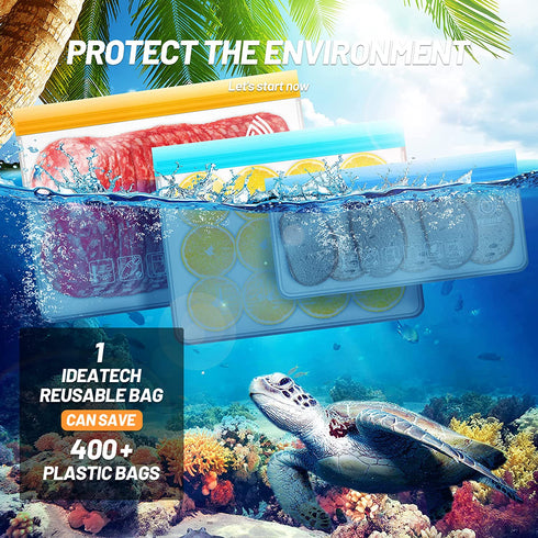 VEHHE 20 Pack Reusable Storage Bags (2 Gallon Ziplock Bags + 6 Reusable Snack Bags + 6 Reusable Freezer Bags + 6 Sandwich Bags) Leakproof Food Bags For Lunch Travel Cosmetic