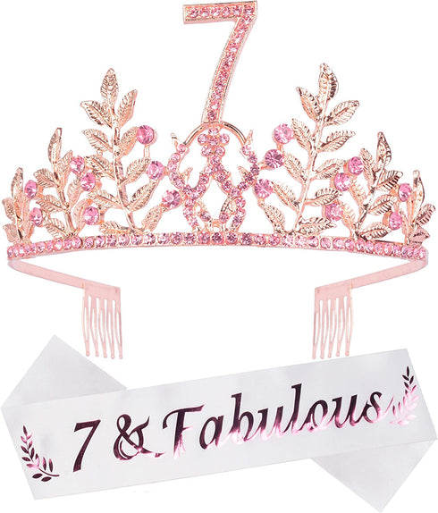 7th Birthday Gifts for Girls,7th Birthday Tiara and Sash,7 Fabulous Sash and Crystal Tiara,7th Birthday Decorations for Girls,7th Birthday Party Supplies,Happy 7th Birthday,7th Birthday Crown