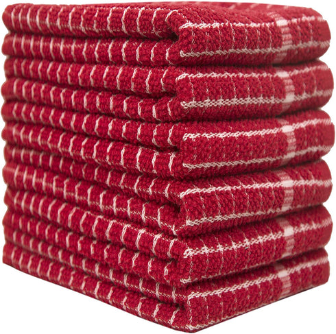 Pleasant Home Kitchen Towels (18" x 24", 6 Pack) Check Design - Solids and Multi- 320 GSM - Super Absorbent Kitchen Towels (Red, Solid Yarn Dyed)