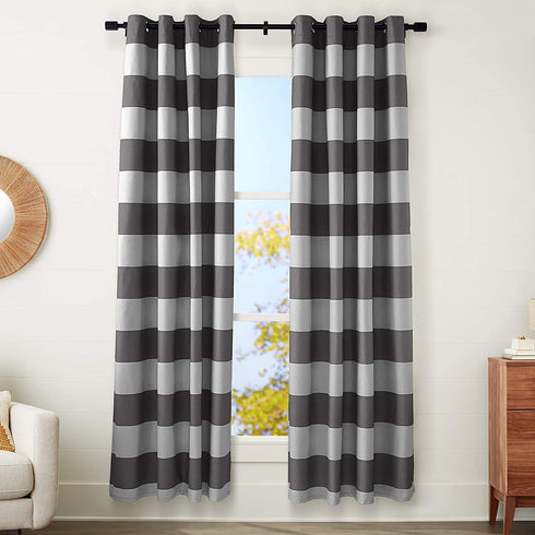 Amazon Basics Room-Darkening Blackout Curtain Set with Grommets - 52 x 84-Inch, Dark Gray/Light Gray Stripe, 2 Panels
