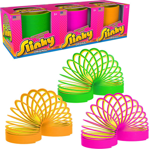 Slinky the Original Walking Spring Toy, Plastic Slinky 3-Pack, Multi-color Neon Spring Toys, by Just Play