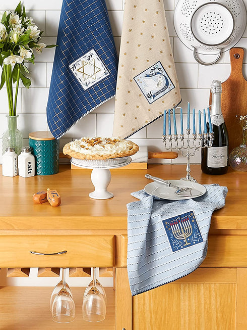DII Hanukkah Collection Kitchen, Dishtowel Set, 18x28, Hanukkah Blessings, 3 Piece