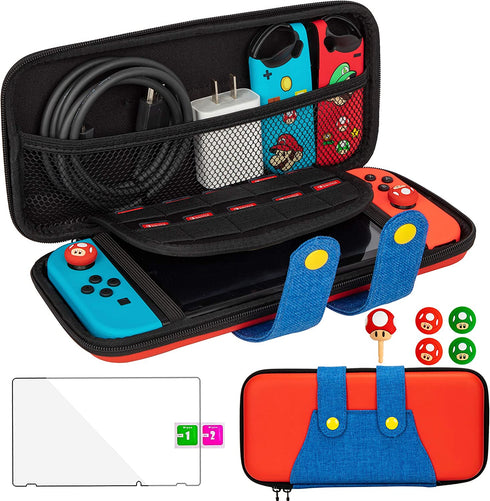 oqpa for Nintendo Switch Case Cute Kawaii Cartoon Design Cover, Fun Funny Cool Switch Game Shell for Girls Boys Men Kids Carrying Bag+Joystick Thumb Grip Caps+Tempered Glass Cases for Switch (Malio)