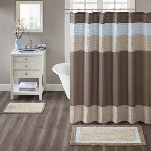 Madison Park Amherst Bathroom Rugs Room D©cor 100% Cotton Tufted Ultra Soft Non-Slip, Absorbent Quick Dry Bathtub Mats, 20x30, Brown/Blue