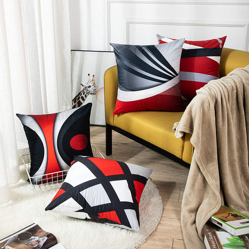 Emvency Set of 4 Throw Pillow Covers Modern Abstract Red Stripes Gray Black White Acrylic Bold Grey Decorative Pillow Cases Home Decor Square 18x18 Inches Pillowcases