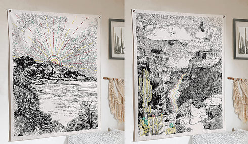 Landscape Tapestries - Aesthetic Bohemian Wall Hanging Tapestry for Bed Room Home Decor, Pack of 2, Beige