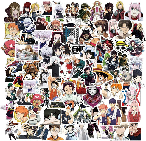 100 Pcs Anime Mixed Stickers, Classic Anime Stickers for Kids Teens Waterproof Vinyl Stickers for Water Bottles Laptop Computer Skateboard Notebook Decals