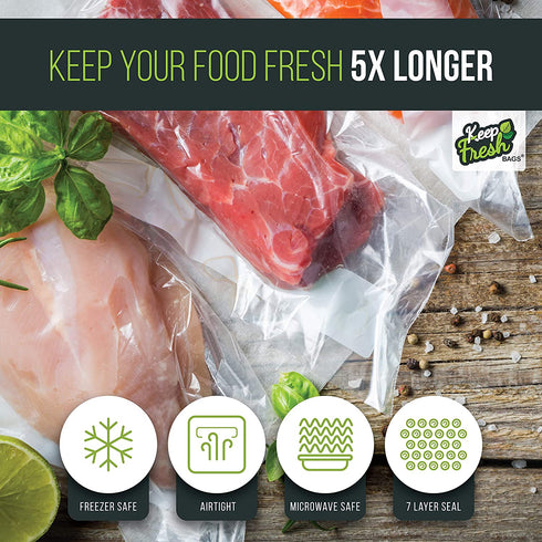 Keep Fresh Food Vacuum Sealer Rolls (11" x 50', 2 Rolls), 3.5mil Food Storage Bags for Sous Vide and Freezer Storage, Food Saver Rolls (100 Feet)
