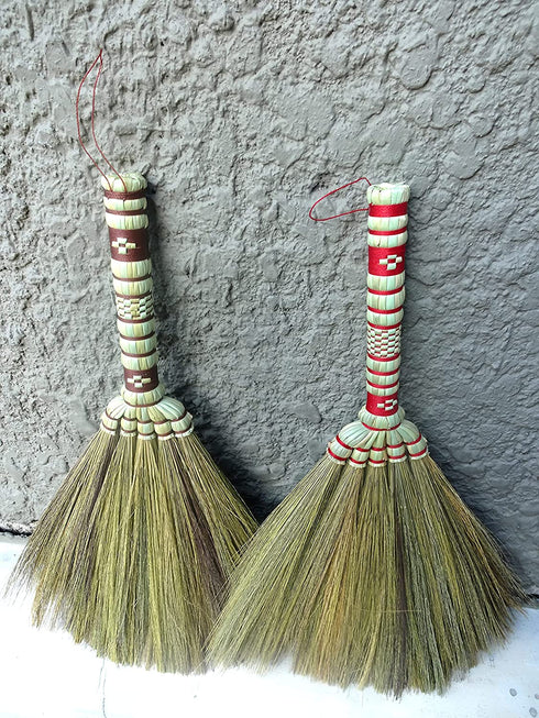 Natural Grass Asian Duster Whisk Broom 16 inch Tall Dustpan Brush Wooden Handmade Thai Bamboo Handle Sweeper for Dusting,Length 16inch x Wide 12inch
