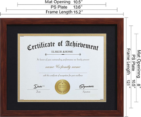 ELSKER&HOME 8.5x11 Certificate Frame - Classic Coffee Color Frame - Displays Diploma 8.5x11 Inch with Mat - 11x14 Inch Without Mat - For Document/Photo(One Pack - Matte Black with Gold Rim)
