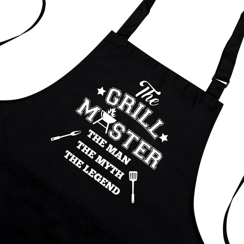 Savvy Designs BBQ Aprons for Men Cooking Kitchen Funny Apron - The Grill Master, The Man The Myth The Legend - Adjustable, Black with Pockets