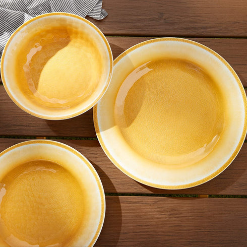Amazon Basics 12-Piece Melamine Dinnerware Set - Service for 4, Yellow Crackle Glaze