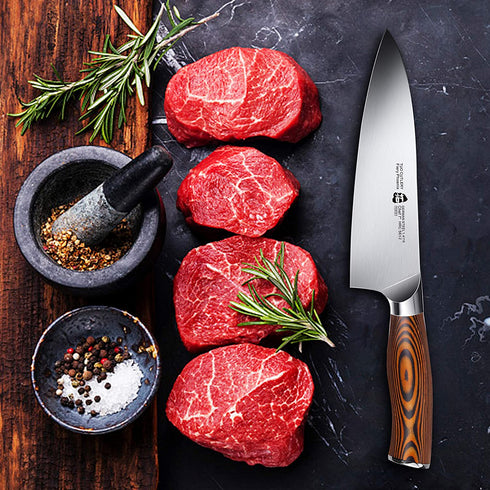 TUO Chef Knife- Kitchen Chef s Knife - High Carbon German Stainless Steel Cutlery - Rust Resistant - Pakkawood Handle - Luxurious Gift Box Included - 7 - Fiery Phoenix Series
