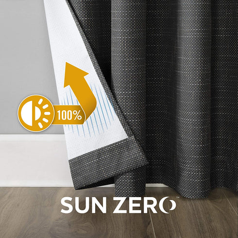Sun Zero Harding 2-Pack Burlap Weave Thermal Extreme 100% Blackout Grommet Curtain Panel Pair, 52 in x 96, Coal