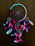 OMA Dream Catcher - Hand Made Traditional Tie Dye Colors Turquoise, Pink & Purple Feathers - 9" Diameter & 30" Long