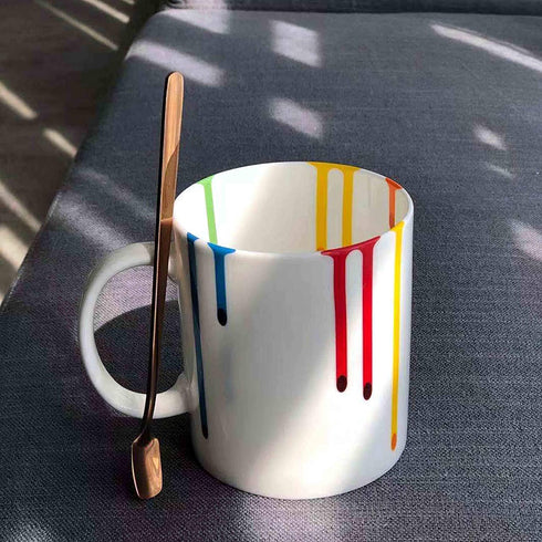Novelty Art Gallery Colorful Artist Office Coffee Mug Rose Gold Pink spoon, Allow Light To Pass Through Mug?Elegant Gifts for Daughter, Mom, Wife, Gf, Friend, Bff, Boss Lady, Sister