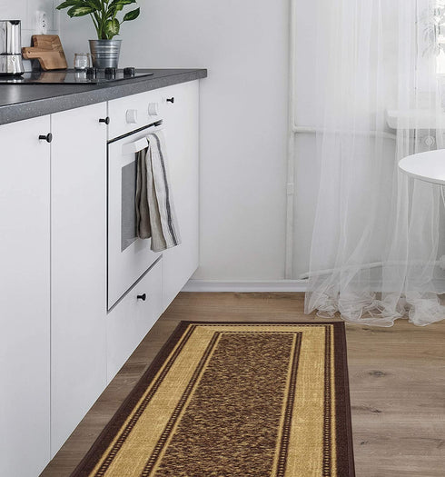 Ottomanson Contemporary Bordered Ottohome Rug, 20 in x 59 in, Chocolate Brown