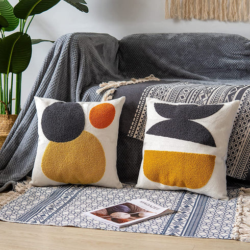 VANNCIO Square Bohemian Decorative Pillow Cover, Abstract Cotton Hand Woven Throw Pillowcase for Boho Bedroom Living Room, Modern Decor Home Cushion Sham 18x18, 1PC(Black Mustard)
