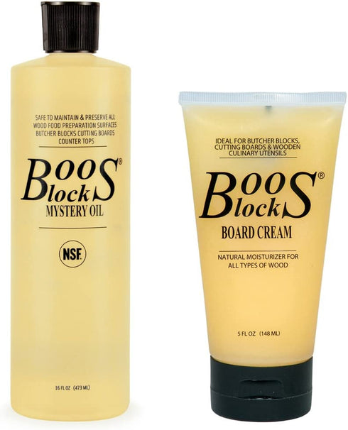 John Boos Block MYSCRM Essential Mystery Oil and Board Cream Care and Maintenance Set: Includes One 16 Ounce Bottle Mystery Oil and One 5 Ounce Tube Board Cream