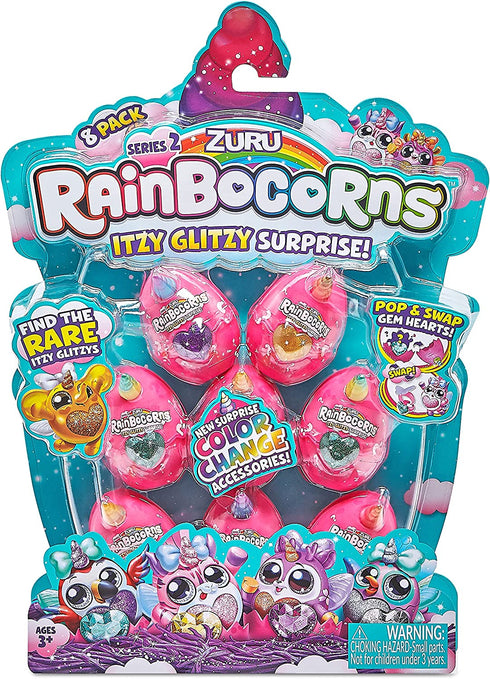 Rainbocorns Itzy Glitzy Surprise Series 2 (8 Pack) Pink Eggs by ZURU, Collectibles, Rings, Hair Clips, Pencil Toppers, Wings for Easter Basket Stuffers, Party Favors, Girls, and Kids