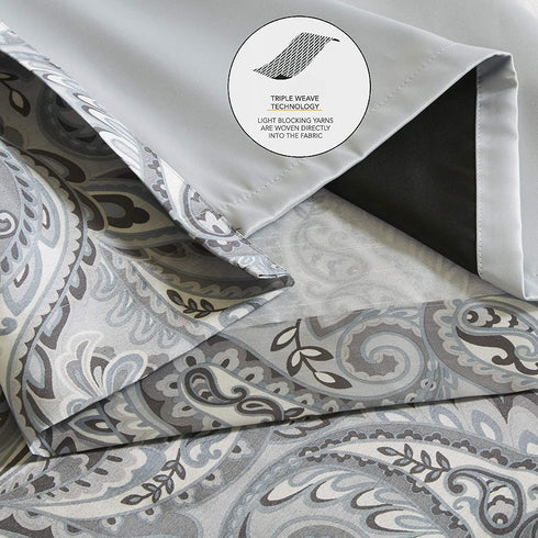 SUNSMART Jenelle Paisley Total Blackout Window Curtains for Bedroom, Living Room, Kitchen, Faux Silk with Traditional Grommet, Energy Savings Curtain Panels, 1-Panel Pack, 50x84, Grey