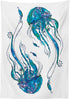 Ambesonne Jellyfish Tablecloth, Jellyfish Shaped with Ornamental Patterns Bohemian Style Beach Themed Aqua Art, Rectangular Table Cover for Dining Room Kitchen Decor, 60" X 90", Turquoise