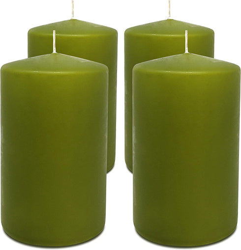 Hyoola Olive Green Pillar Candles 2x4 Inch - 4 Pack Unscented Pillar Candles Bulk - European Made