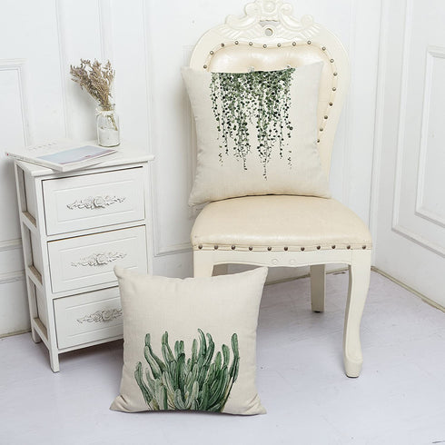 MENGT Set of 4 Green Plant Throw Pillow Covers Decorative Line Outdoor Cushion Cover Sofa Home Pillow Covers 18x18¦