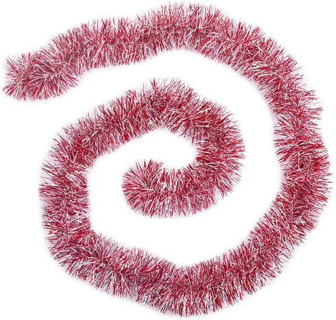 iPEGTOP 19.7 Ft Christmas Tinsel Garlands, Metallic Streamers Xmas Tree Decor Wedding Birthday New Years Eve Xmas Party Hanging Ornaments Decorations Party Supplies, Red