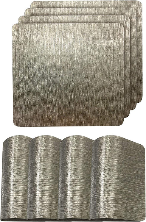 Dainty Home Reversible Metallic Galaxy Snake Skin Texture Dining Table Indoor Outdoor Placemats Set of 4, 15x15'' Square, Champagne, 4 Count